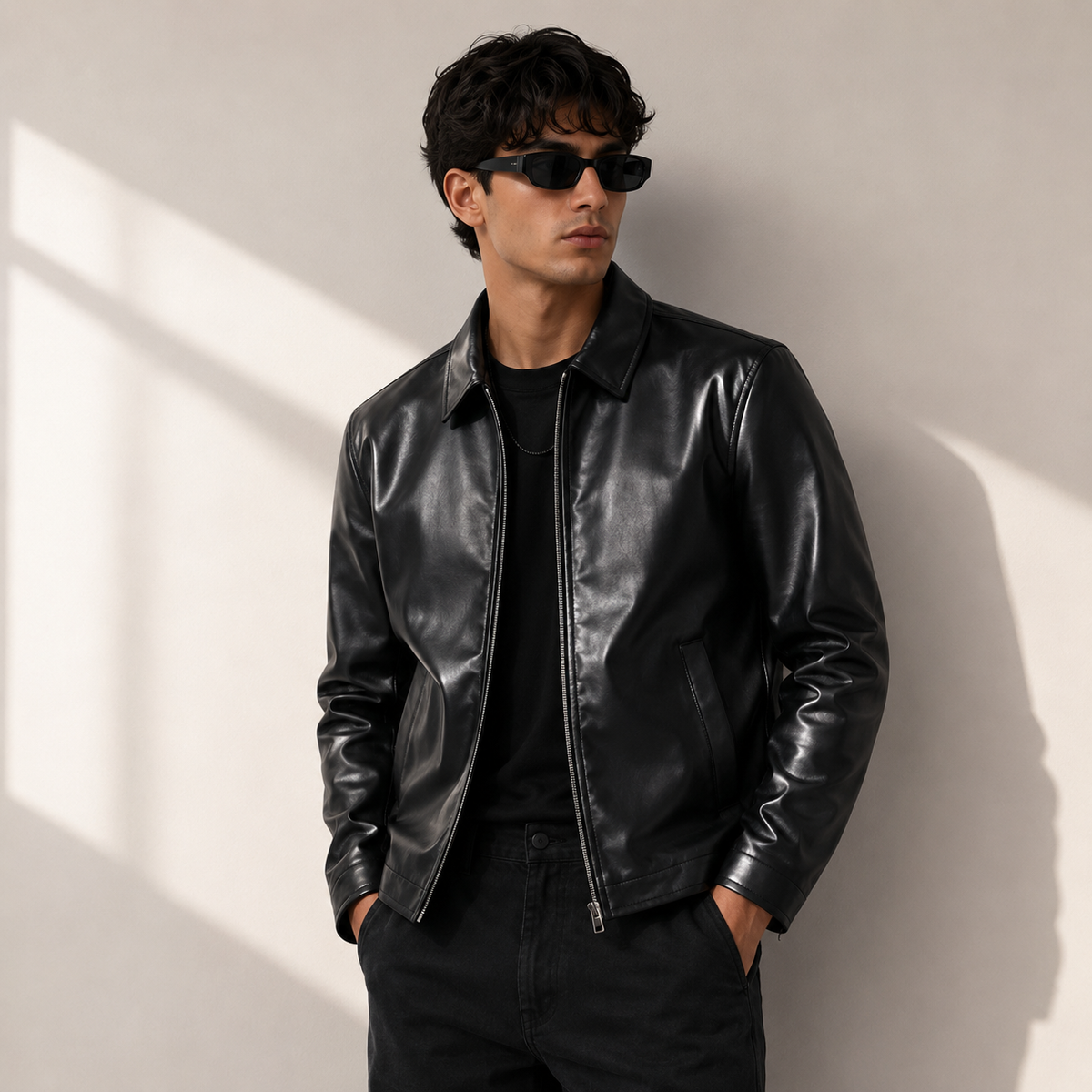 Premium Collection – Black Racing & Boxy Fit Leather Jacket