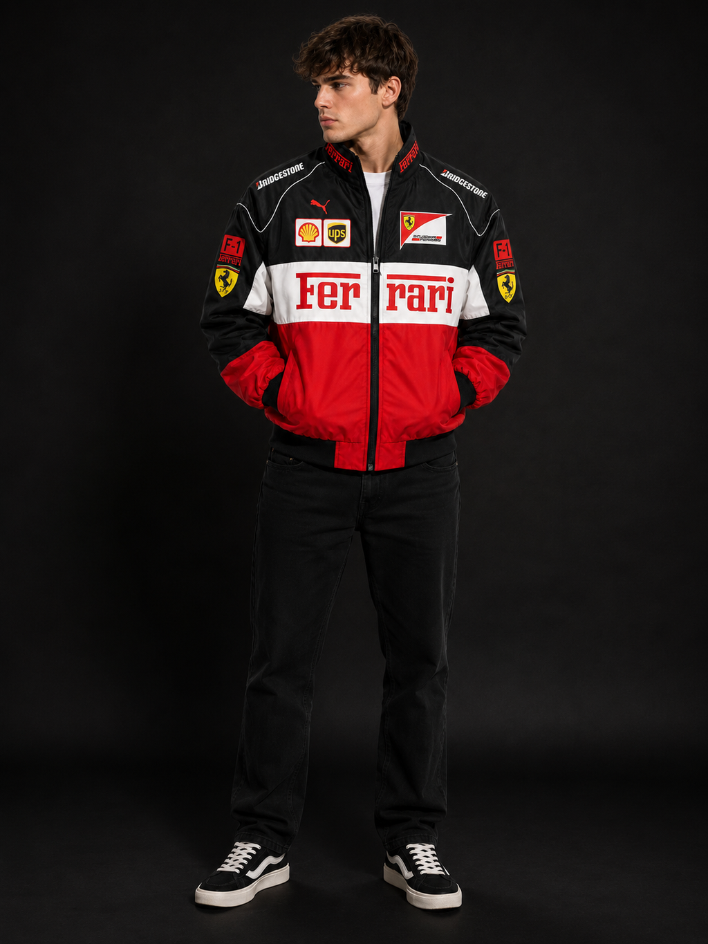 AUREX Red & Black Motorsport-Inspired Puffer Jacket
