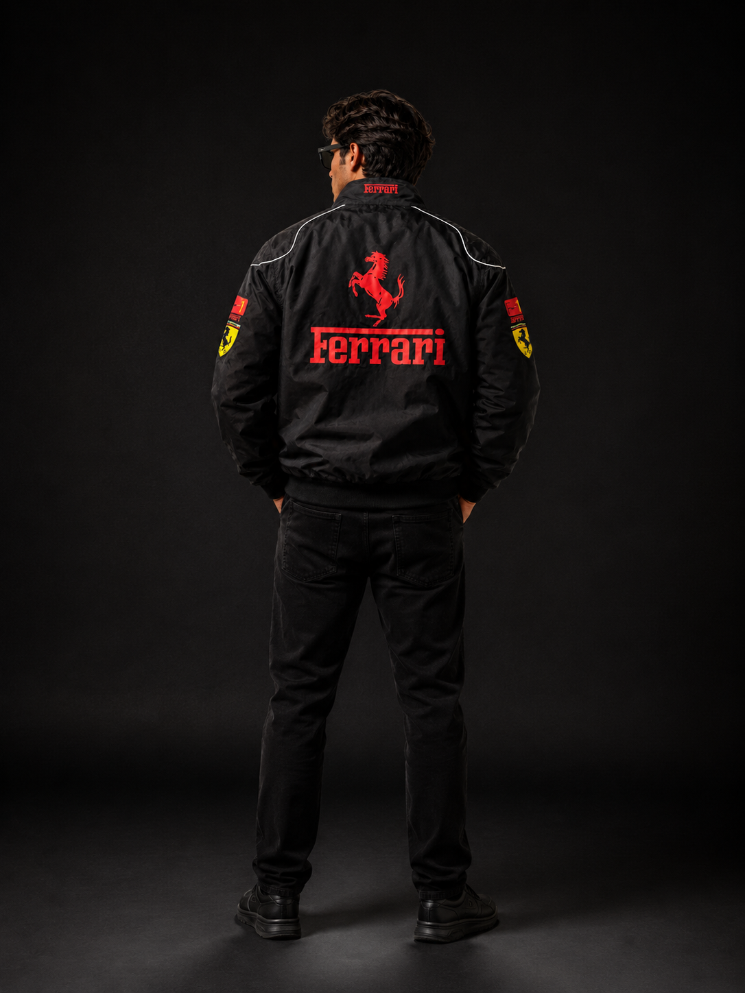 AUREX Black Motorsport-Inspired Puffer Jacket