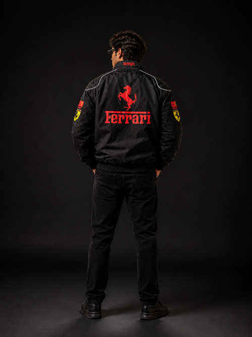 AUREX Black Motorsport-Inspired Puffer Jacket