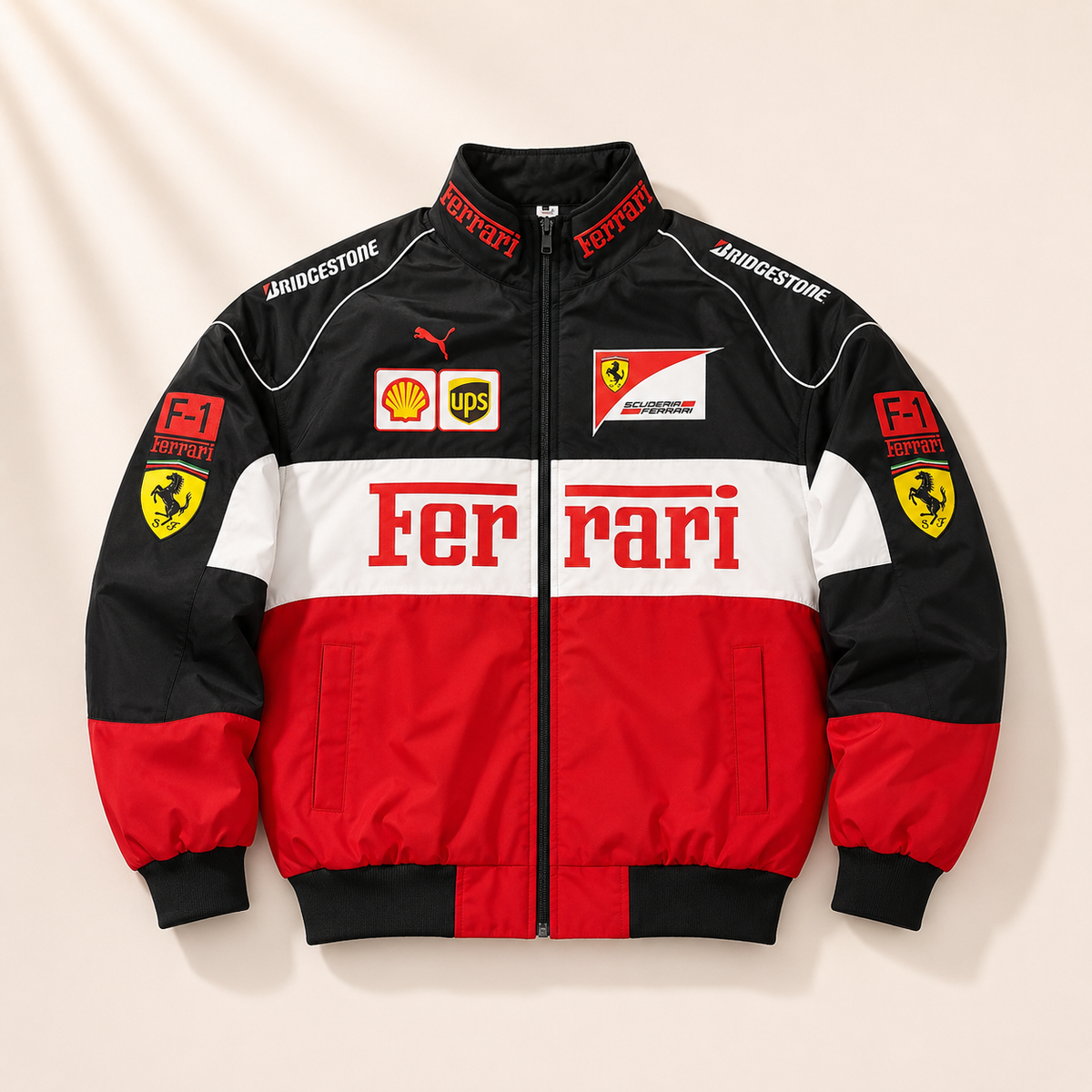 AUREX Red & Black Motorsport-Inspired Puffer Jacket
