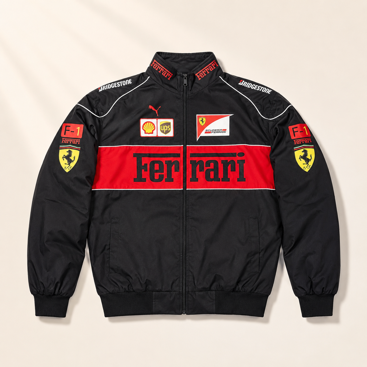 AUREX Black Motorsport-Inspired Puffer Jacket
