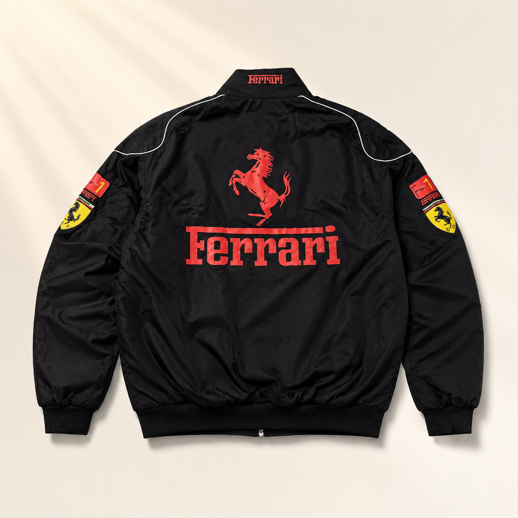 AUREX Black Motorsport-Inspired Puffer Jacket