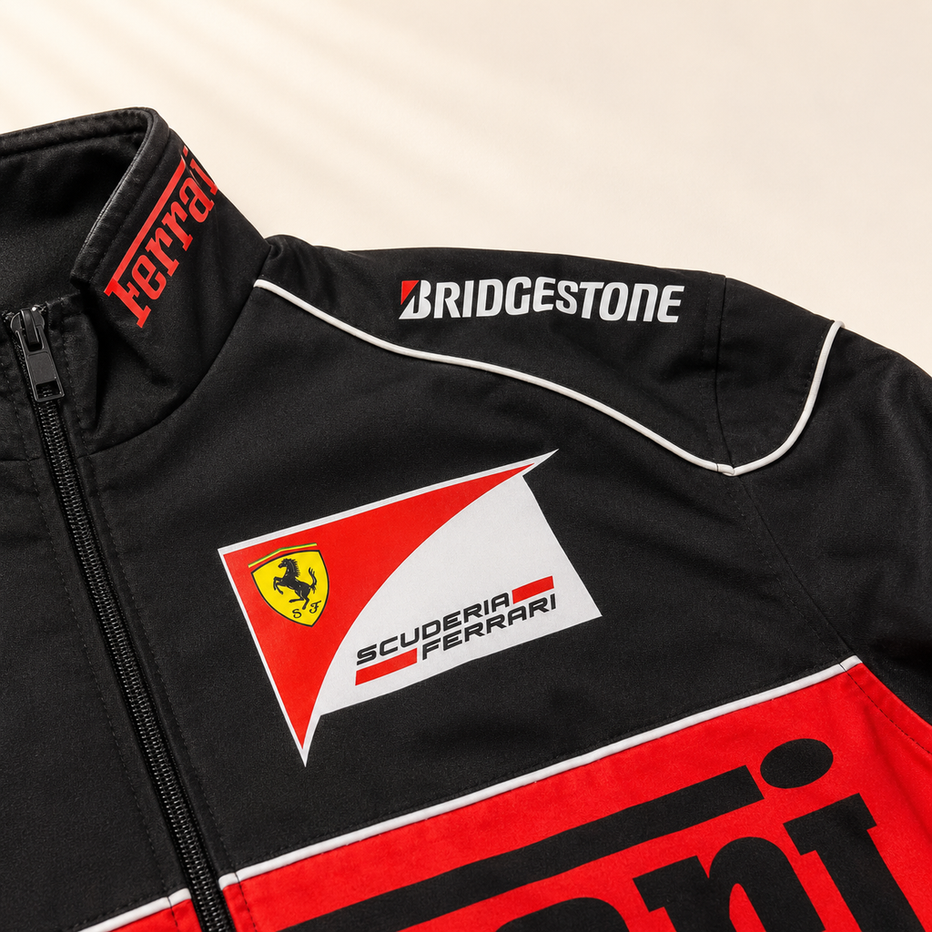 AUREX Black Motorsport-Inspired Puffer Jacket