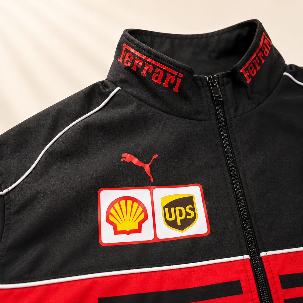 AUREX Black Motorsport-Inspired Puffer Jacket